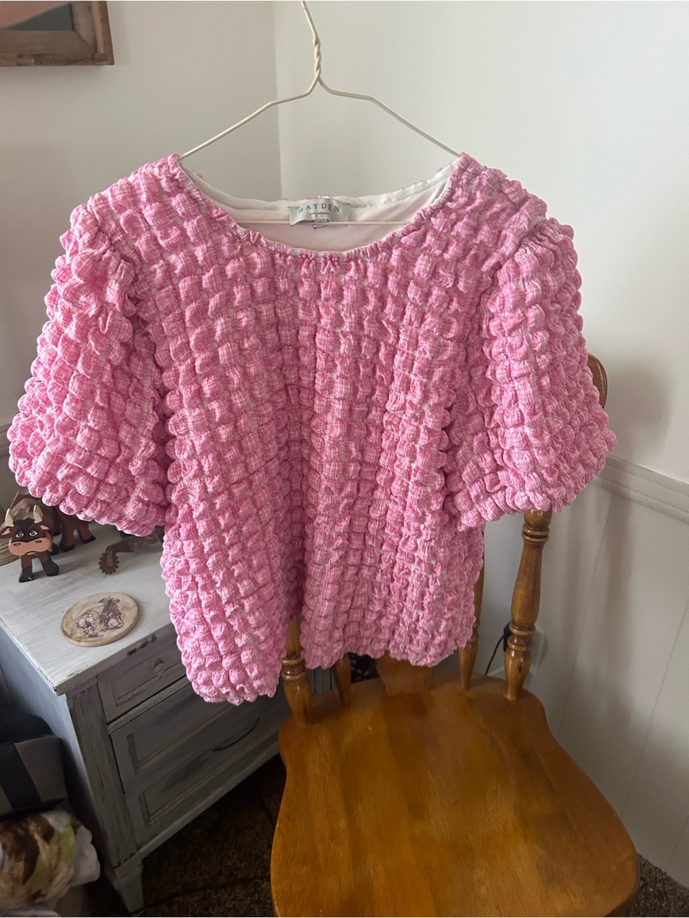 Hayden Pink Ruched Bubble-Knit Top